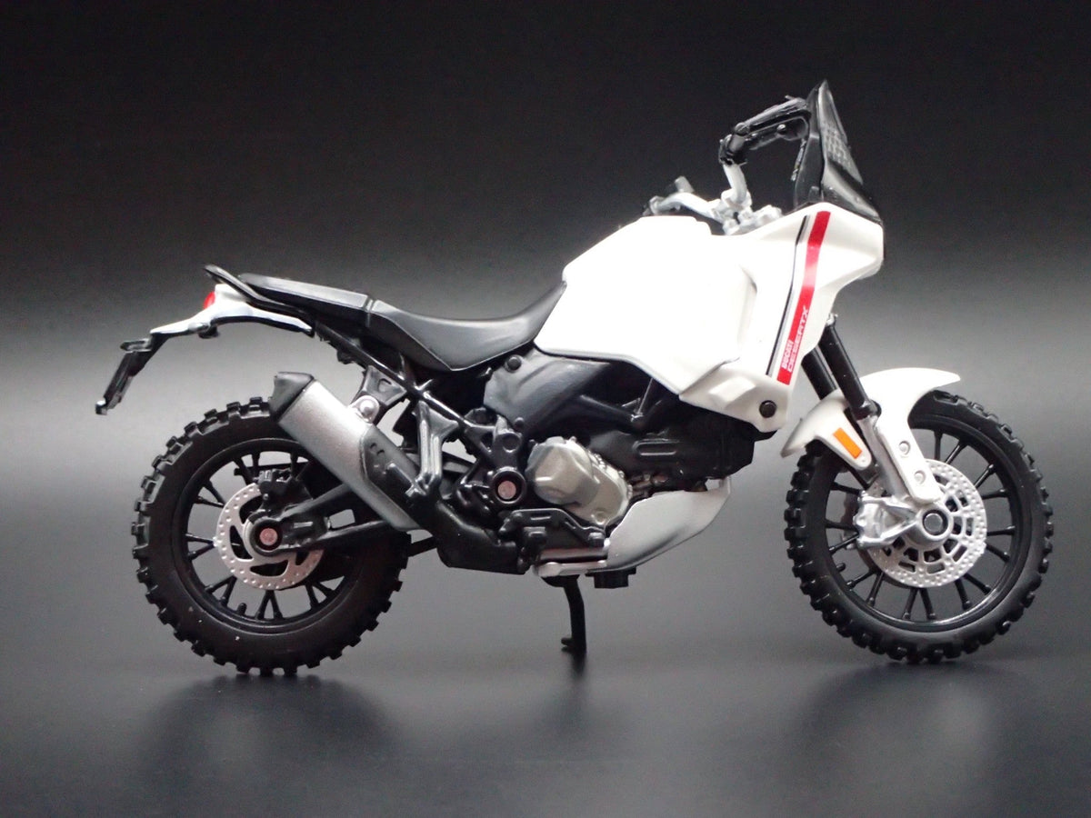 Open Box DUCATI DESERTX BIKE MOTORCYCLE WHITE 1/18 SCALE DIORAMA DIECAST MODEL BIKE