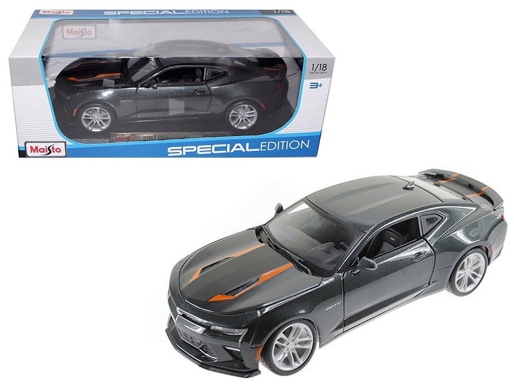 2017 Chevrolet Camaro SS Gray Met. w/ Orange Stripes "50th Anniversary" "Special Edition" 1/18 Diecast Model Car by Maisto