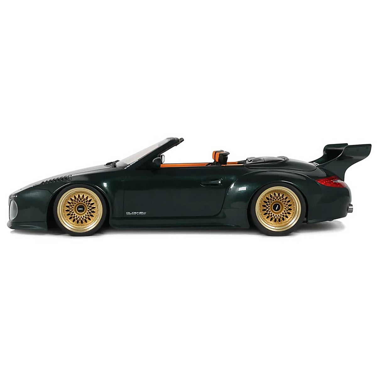 2024 Porsche 911 (997) Old & New Tokyo Auto Salon Cabriolet Dark Green Metallic with Orange Interior 1/18 Model Car by GT Spirit