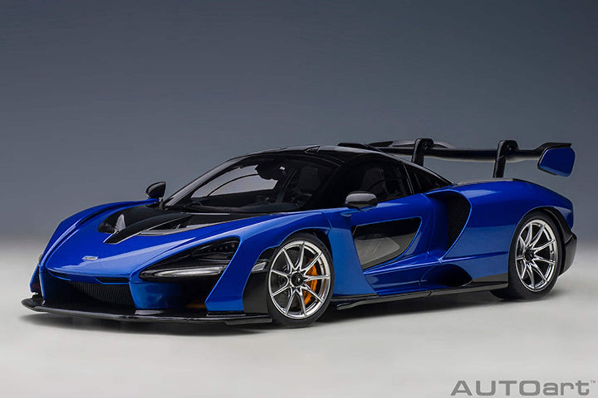 Mclaren Senna Trophy Kyanos Blue and Black with Carbon Accents 1/18 Model Car by Autoart