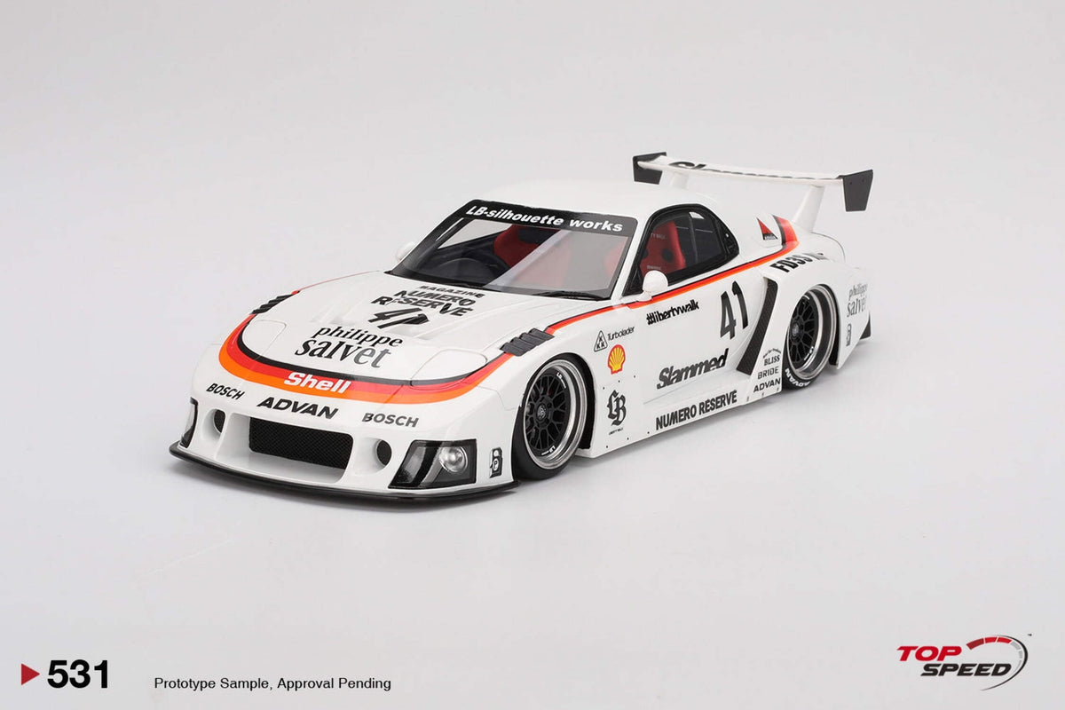 Top Speed TS0531 Mazda RX-7 LB-Super Silhouette No.41 Numero Reserve White 1-18 Scale Model Car