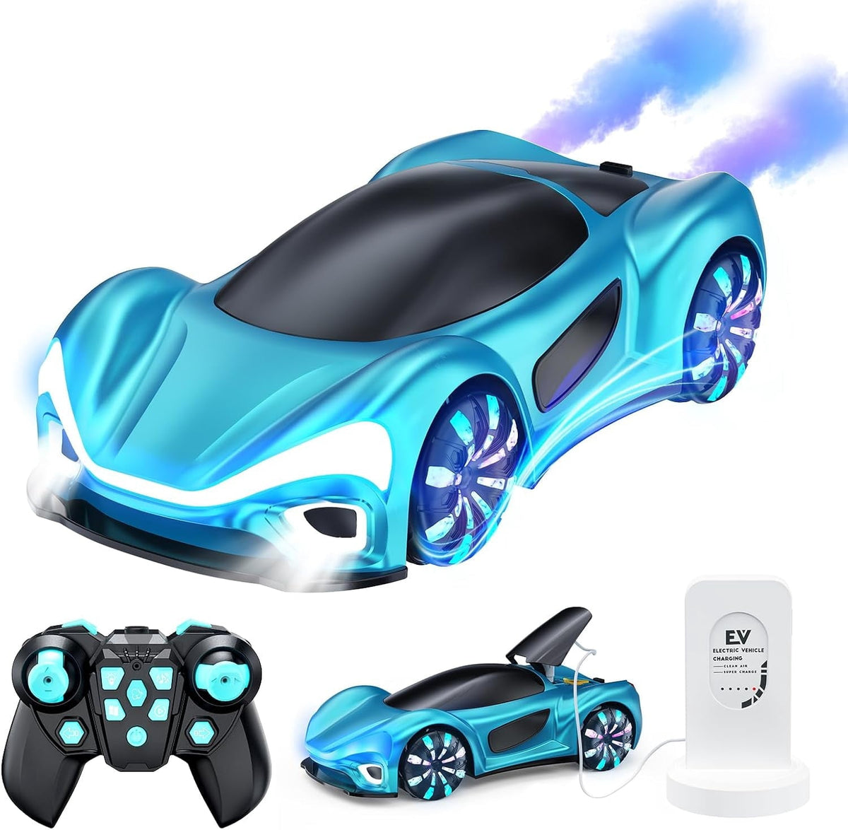 Remote Control Car,RC Drift Car Boys Toys for 4 5 6 7 8 9 10 11 12 Year Old 2.4GHz 360° Rotate RC Cars with Cool Lights, Music & Spray Effects Cool Birthday Presents Gifts for Kids & Boys 4-12