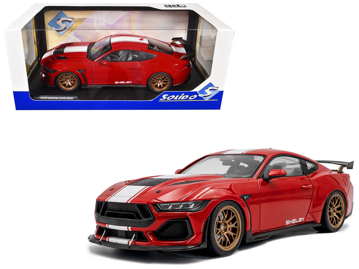 2024 Ford Shelby Mustang Super Snake Race Red with White Stripes 1/18 Diecast Model Car by Solido