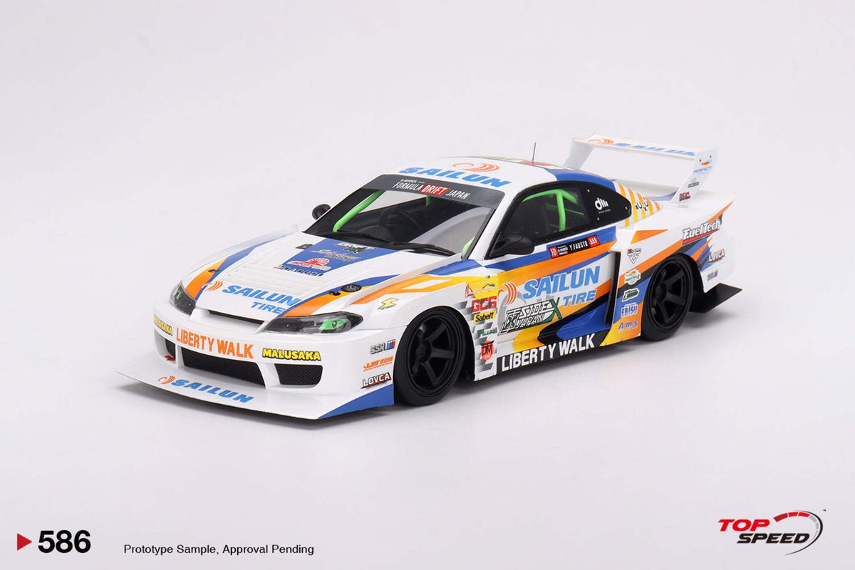 Nissan LB-Super Silhouette S15 SILVIA #555 Yukio Fausto "Formula Drift Japan" (2023) 1/18 Model Car by Top Speed