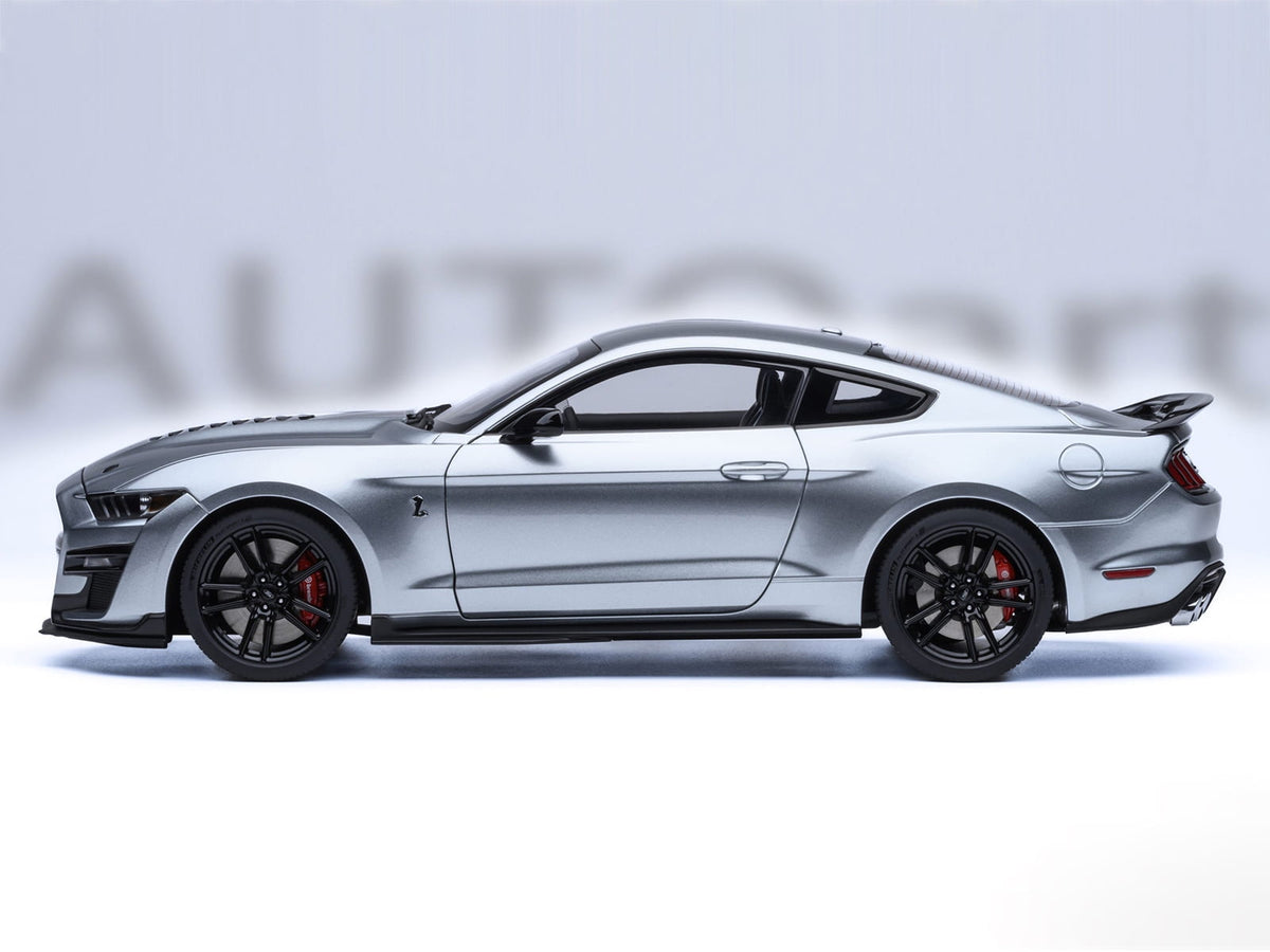 Ford Mustang Shelby GT500 Iconic Silver Metallic with Black Stripes 1/18 Model Car by Autoart