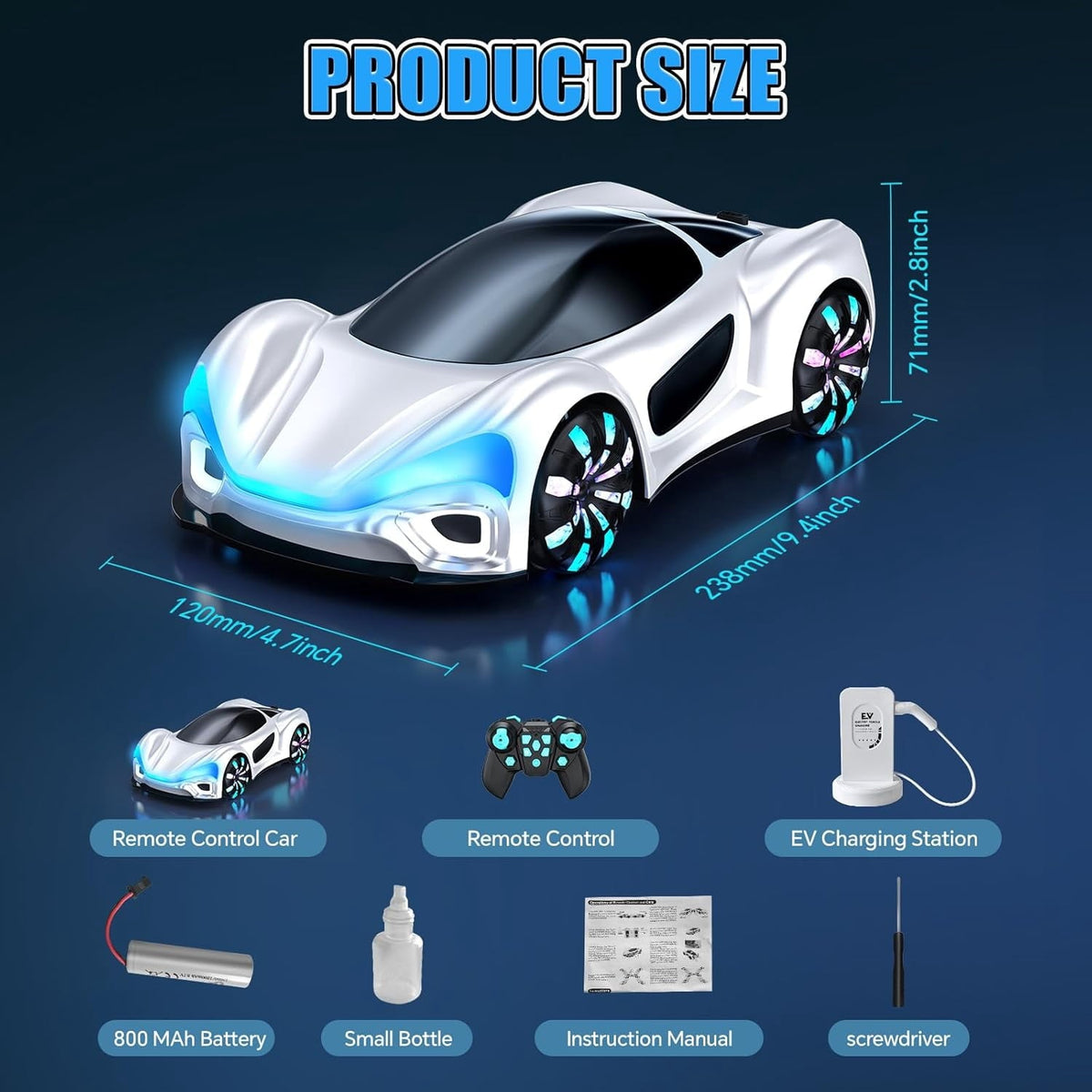 Remote Control Car,RC Drift Car Boys Toys for 4 5 6 7 8 9 10 11 12 Year Old 2.4GHz 360° Rotate RC Cars with Cool Lights, Music & Spray Effects Cool Birthday Presents Gifts for Kids & Boys 4-12