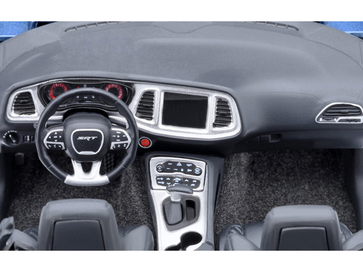2023 Dodge Challenger SRT Super Stock Frostbite Blue Metallic with Carbon Stripes 1/18 Model Car by Autoart