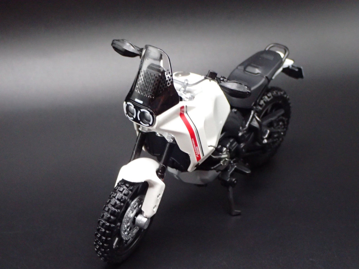 Open Box DUCATI DESERTX BIKE MOTORCYCLE WHITE 1/18 SCALE DIORAMA DIECAST MODEL BIKE
