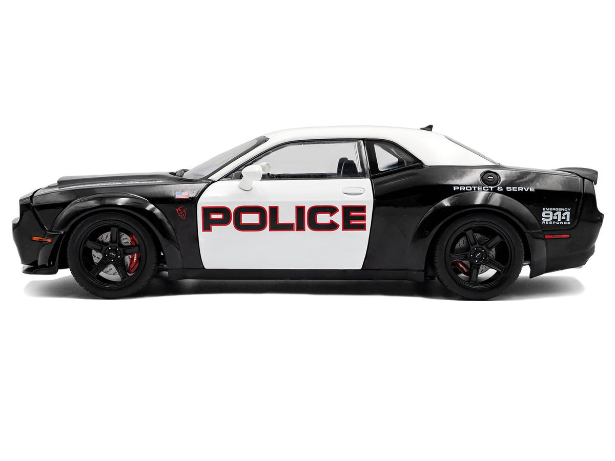 2023 Dodge Challenger Demon "Police" Black and White 1/18 Diecast Model Car by Solido