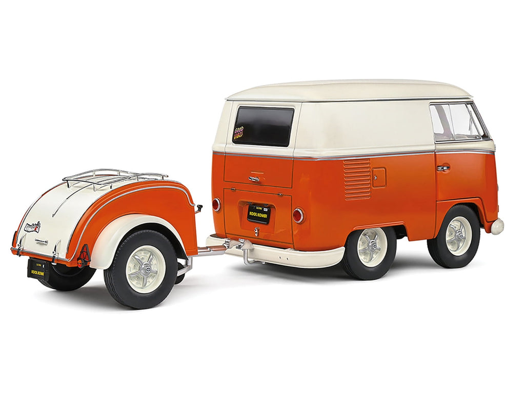 1950 Volkswagen Kool Kombi Van with Trailer Orange and White 1/18 Diecast Model Car by Solido