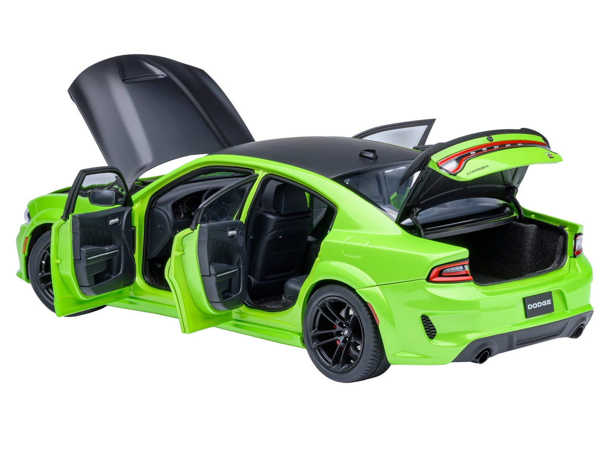 Dodge Charger Scat Pack Widebody Sublime Green with Matt Black Hood and Top 1/18 Car Model by Autoart